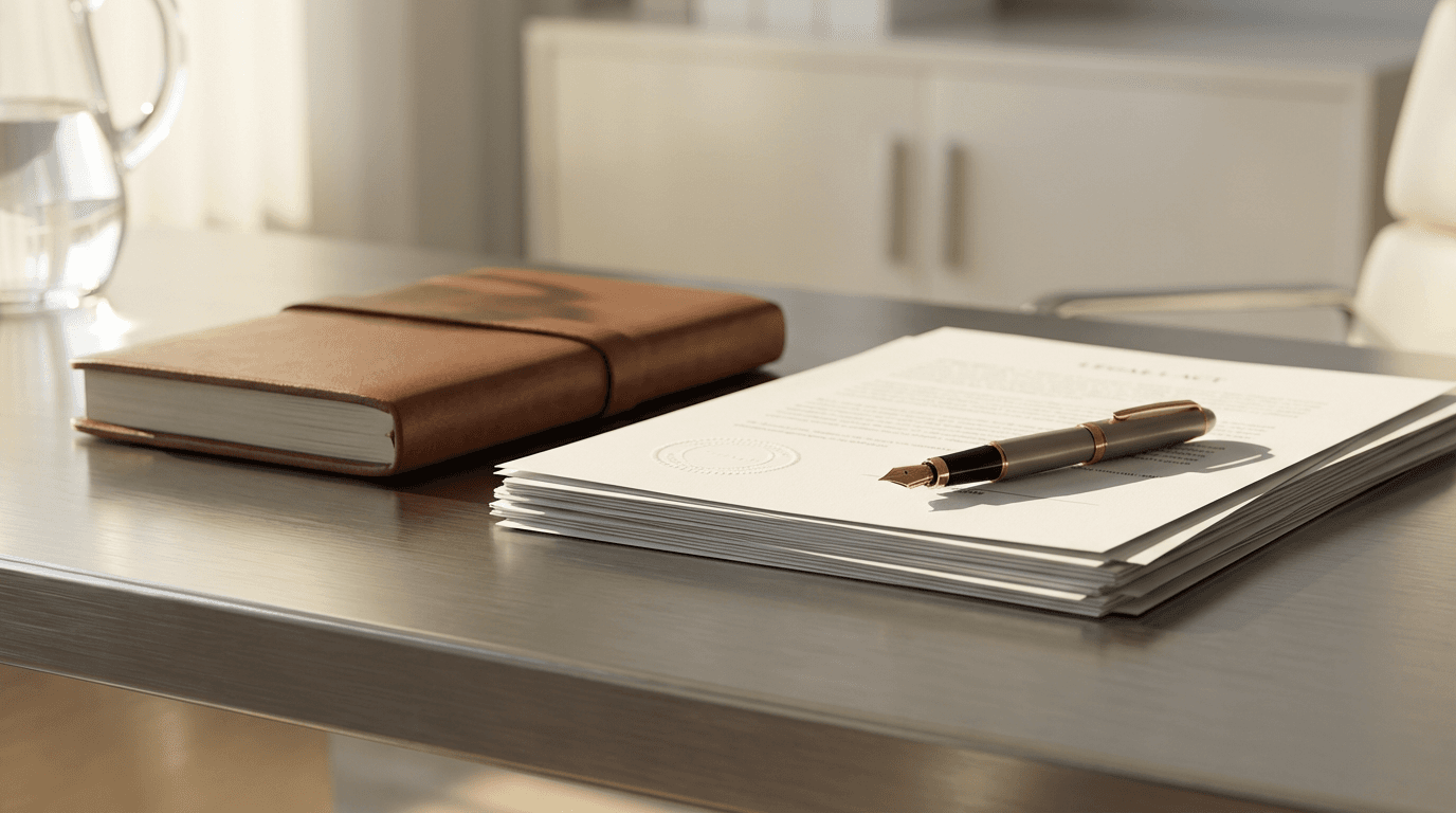 Case documents and notes on desk preparing for court work