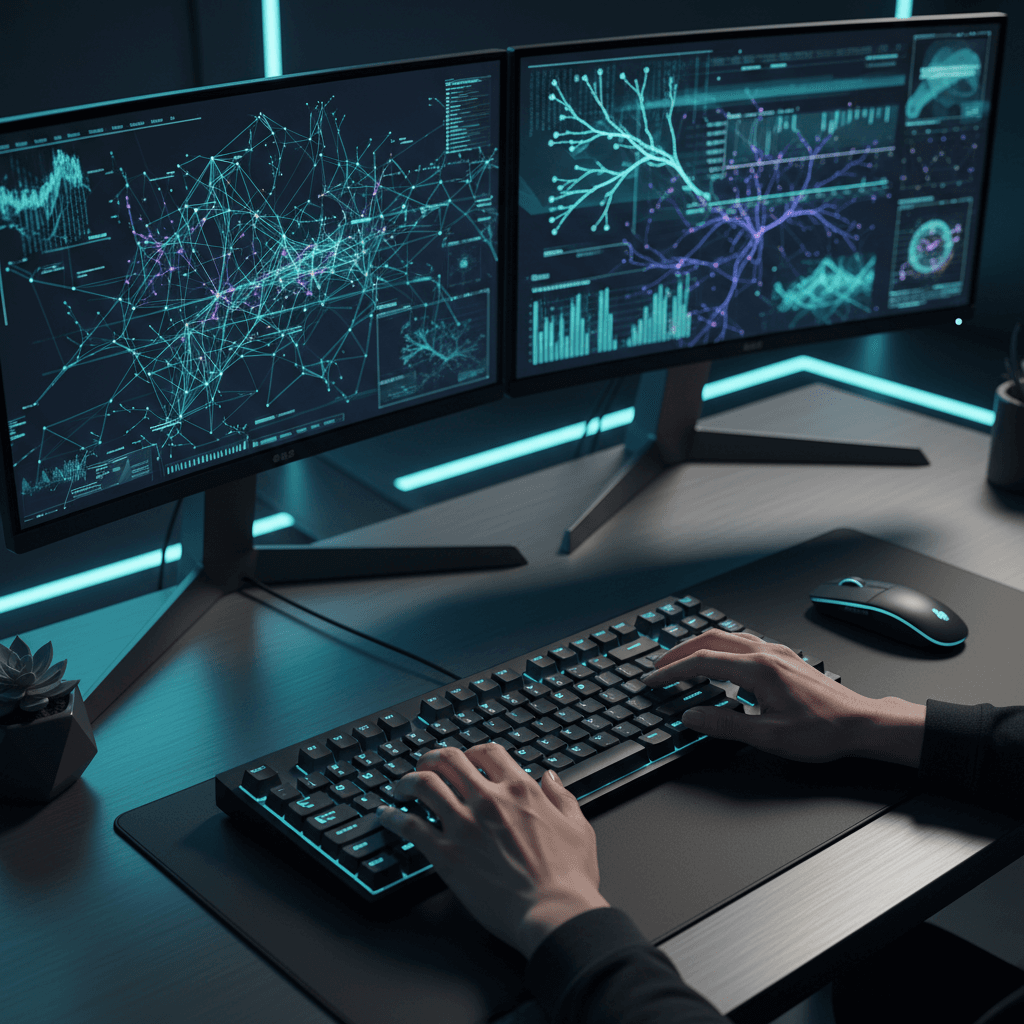 Professional developing AI readiness strategy with notes and technology