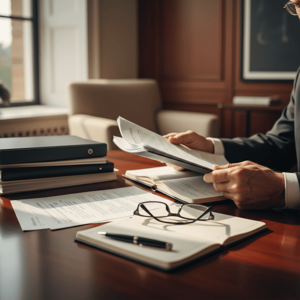 Detailed case consultation with legal documents and notes