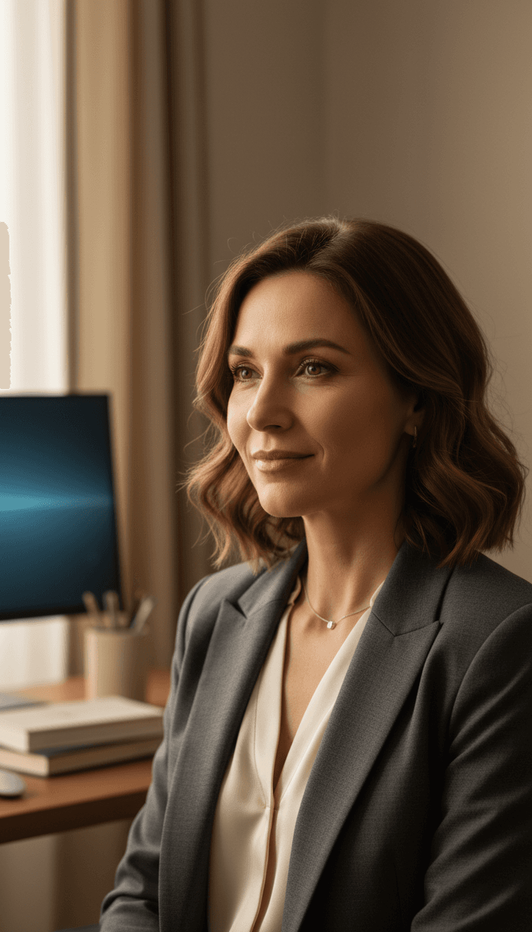 Professional court reporting expert in confident office setting